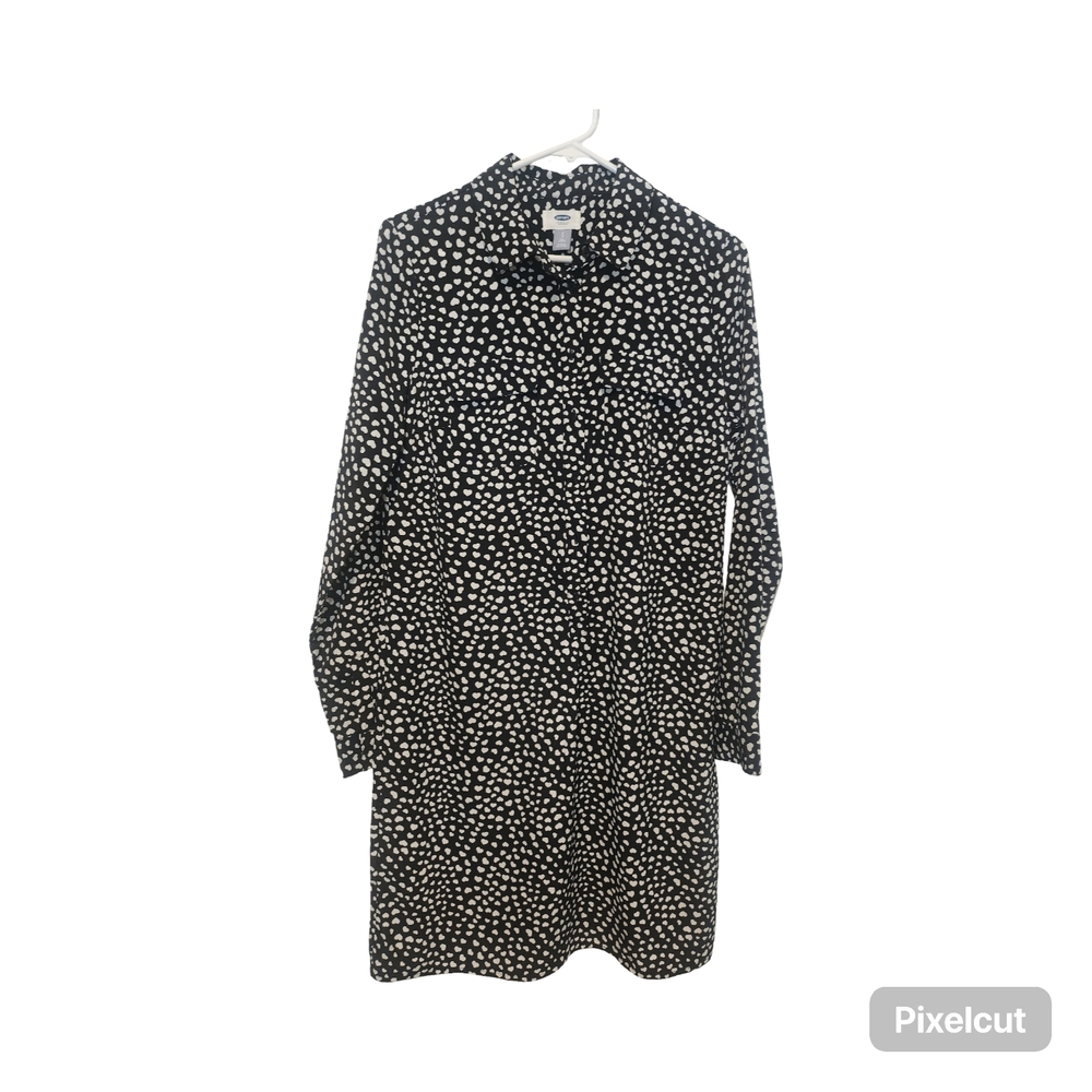 Old Navy Black and White Heart Polka Dot Long Sleeve Shirt Dress